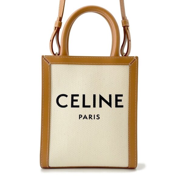 CELINE Vertical Cabas Size Mini Canvas/Leather Natural/Tan 193302 - Picture 1 of 11